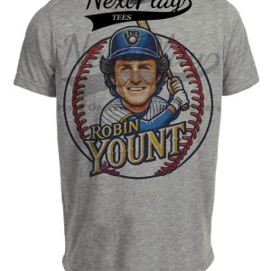 Milwaukee Brewers Robin Yount Exclusive Retro Baseball Artwork Heather Gray Sublimated T-Shirt