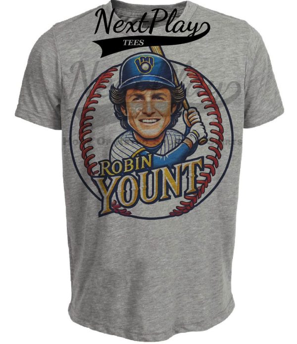 Milwaukee Brewers Robin Yount Exclusive Retro Baseball Artwork Heather Gray Sublimated T-Shirt