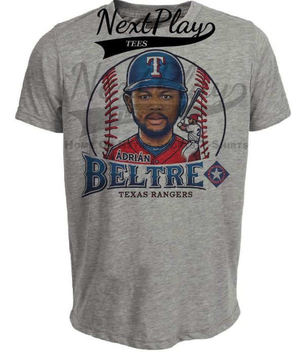 Texas Rangers Adrian Beltre Exclusive Retro Baseball Artwork Heather Gray Sublimated T-Shirt