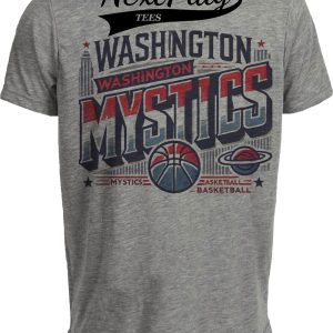 Washington Mystics Exclusive Retro Basketball Playoff Artwork Heather Gray Sublimated T-Shirt