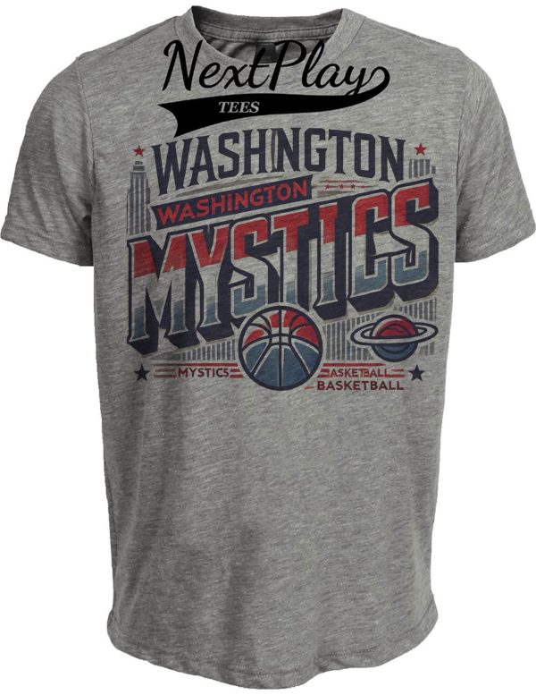 Washington Mystics Exclusive Retro Basketball Playoff Artwork Heather Gray Sublimated T-Shirt
