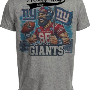 New York Giants Exclusive Retro Football Mascot Artwork Heather Gray Sublimated T-Shirt
