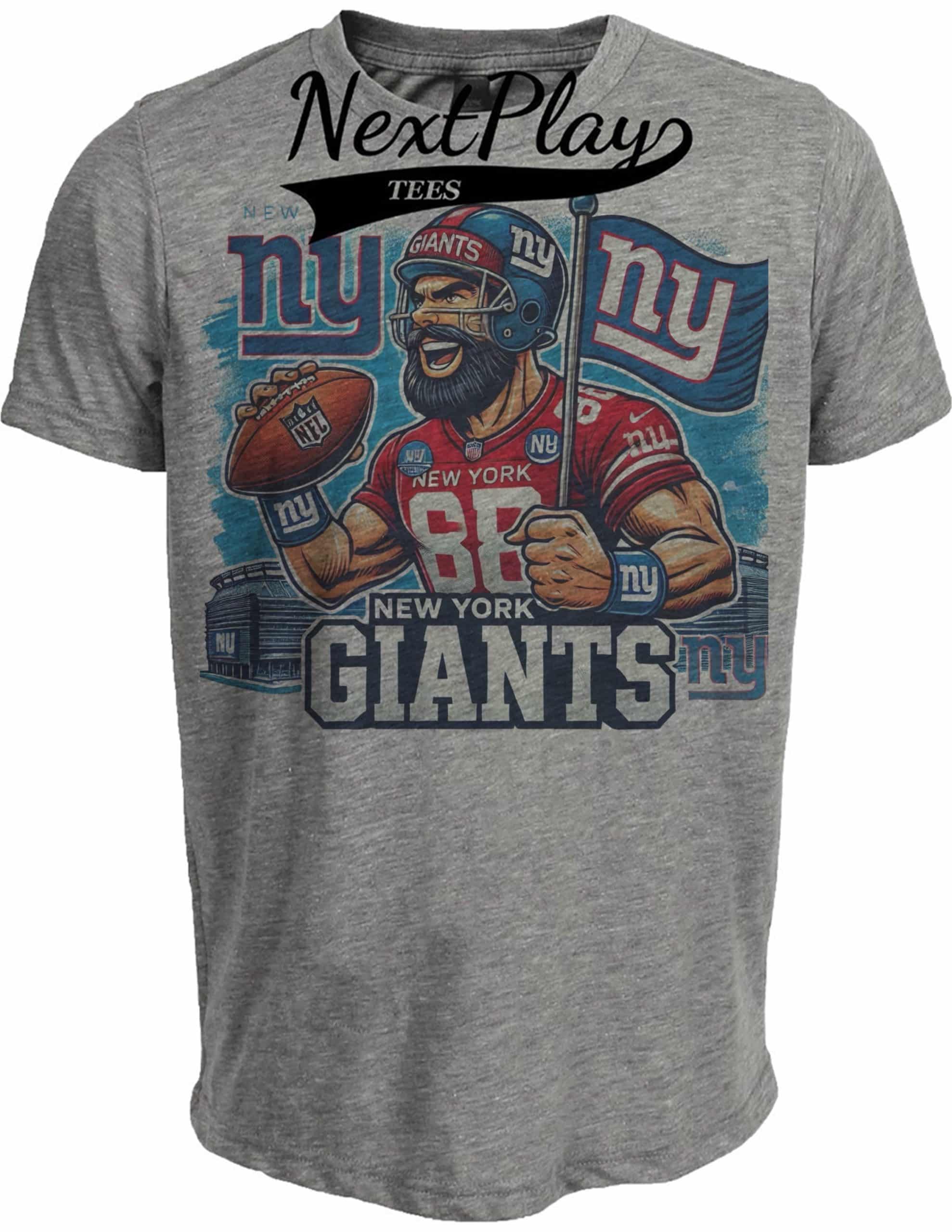 New York Giants Exclusive Retro Football Mascot Artwork Heather Gray Sublimated T-Shirt