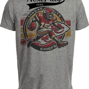 Kansas City Chiefs Exclusive Retro Throwback Football Circle Artwork Heather Gray Sublimated T-Shirt