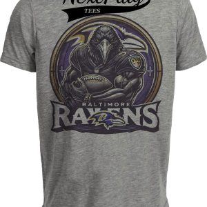 Baltimore Ravens Exclusive Retro Football Circle Artwork Heather Gray Sublimated T-Shirt