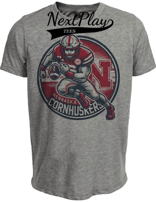 Nebraska Cornhuskers Exclusive Retro Football Circle Artwork Heather Gray Sublimated T-Shirt