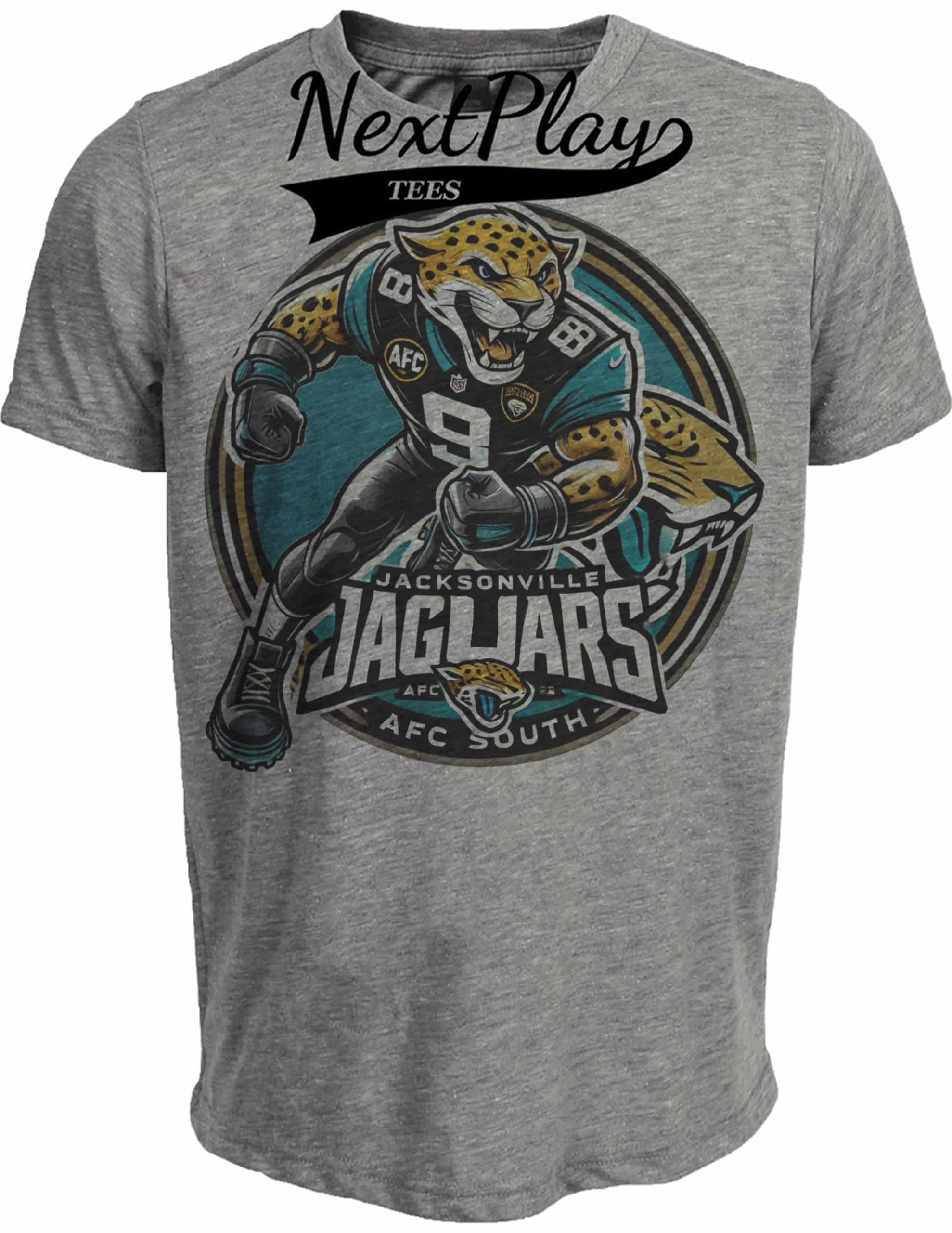 Jacksonville Jaguars Exclusive Retro Football Circle Artwork Heather Gray Sublimated T-Shirt