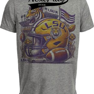 LSU Tigers Exclusive Retro Football Classic Artwork Heather Gray Sublimated T-Shirt