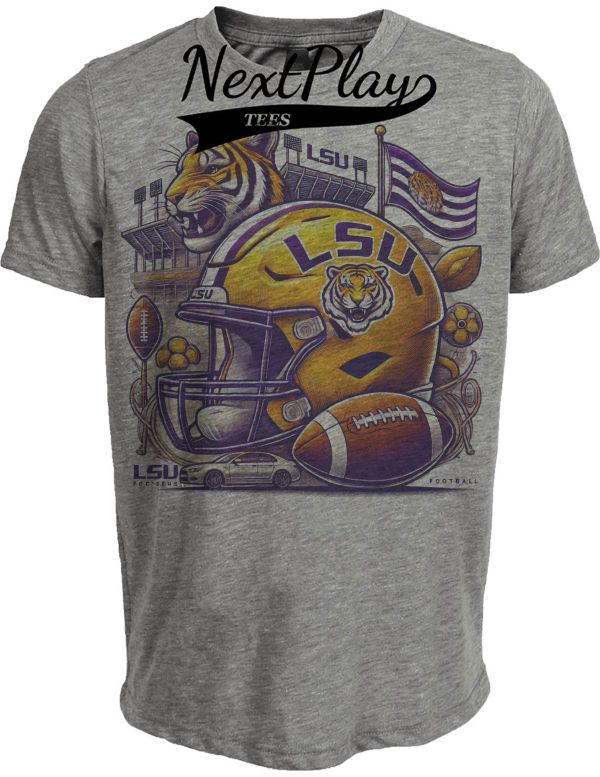 LSU Tigers Exclusive Retro Football Classic Artwork Heather Gray Sublimated T-Shirt