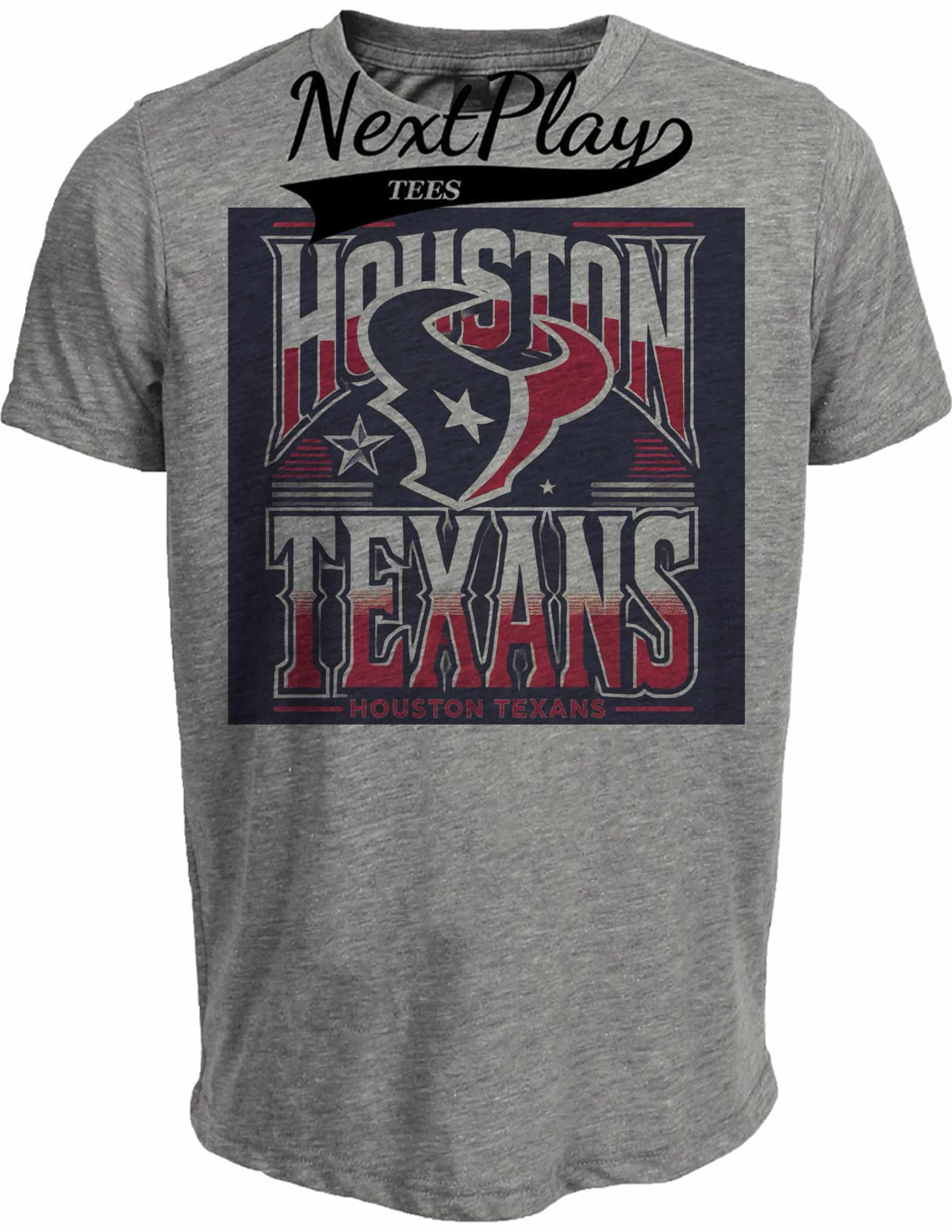 Houston Texans Exclusive Retro Football Square Artwork Heather Gray Sublimated T-Shirt