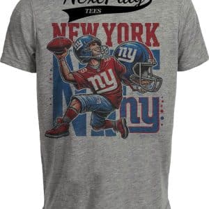 New York Giants Exclusive Retro Football QB Artwork Heather Gray Sublimated T-Shirt