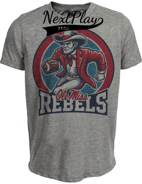 Ole Miss Rebels Exclusive Retro Football Circle Artwork Heather Gray Sublimated T-Shirt