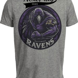 Baltimore Ravens Exclusive Retro Mascot Football Circle Artwork Heather Gray Sublimated T-Shirt