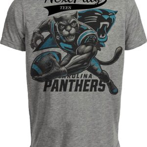 Carolina Panthers Exclusive Retro Football Keep Pounding Mascot Artwork Heather Gray Sublimated T-Shirt