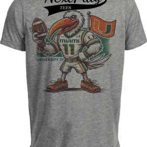 Miami Hurricanes Exclusive Retro Football Ibis Mascot Artwork Heather Gray Sublimated T-Shirt