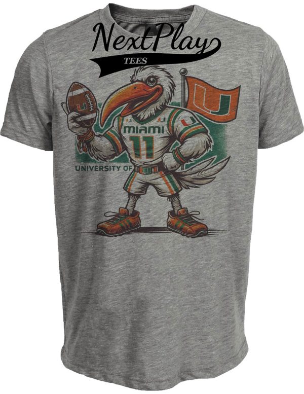 Miami Hurricanes Exclusive Retro Football Ibis Mascot Artwork Heather Gray Sublimated T-Shirt