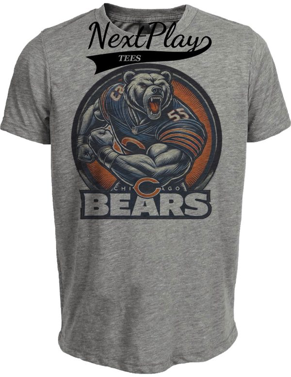 Chicago Bears Exclusive Retro Mascot Football Circle Artwork Heather Gray Sublimated T-Shirt