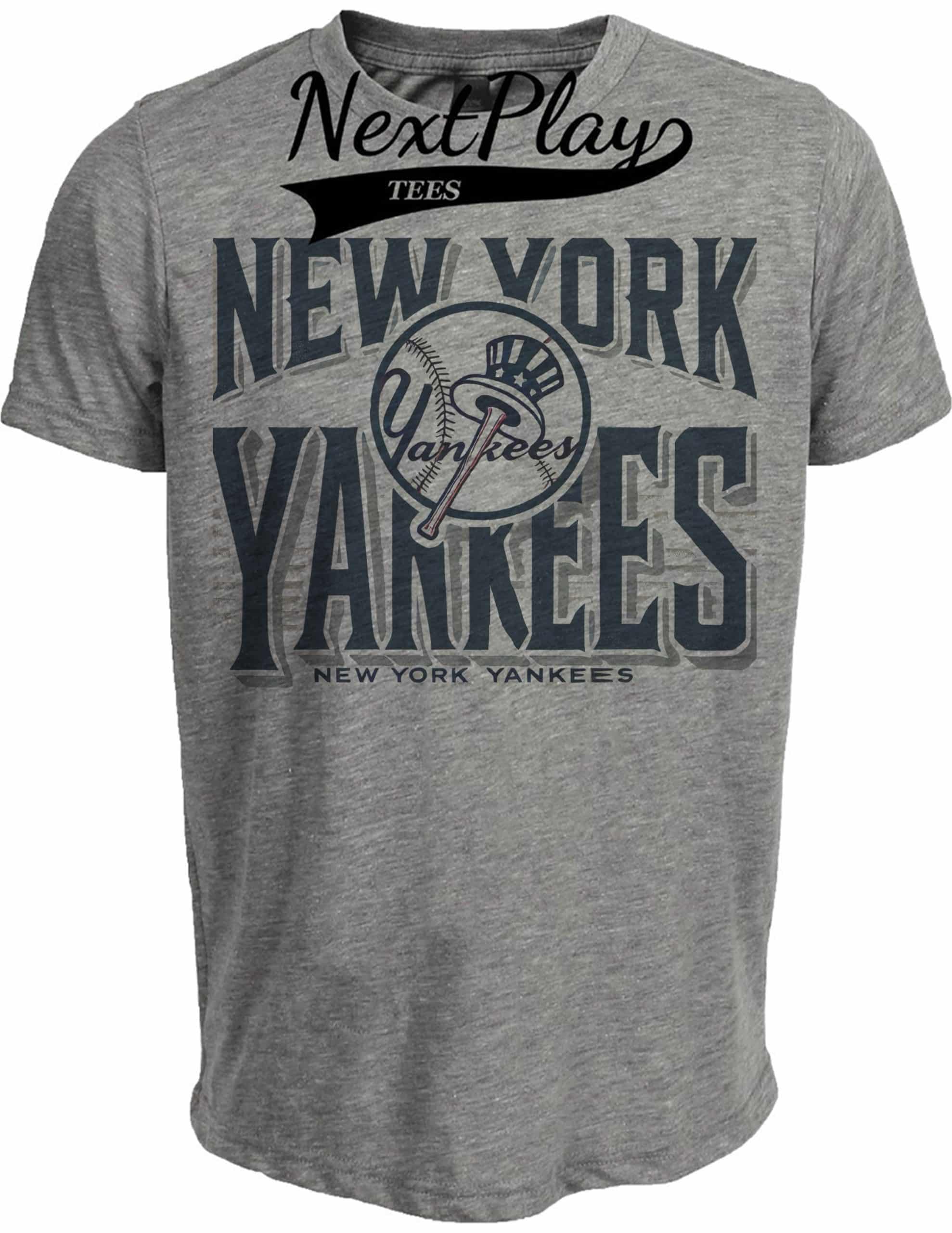 New York Yankees Exclusive Retro Baseball Team Logo Artwork Heather Gray Sublimated T-Shirt