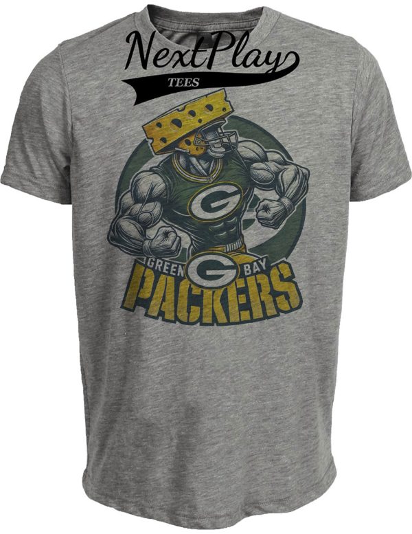 Green Bay Packers Exclusive Retro Cheesehead Football Circle Artwork Heather Gray Sublimated T-Shirt
