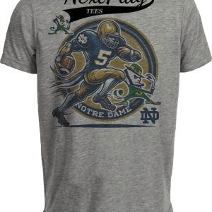 Notre Dame Fighting Irish Exclusive Retro Football Circle Artwork Heather Gray Sublimated T-Shirt