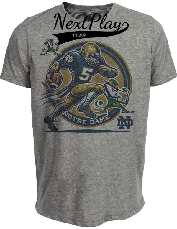 Notre Dame Fighting Irish Exclusive Retro Football Circle Artwork Heather Gray Sublimated T-Shirt