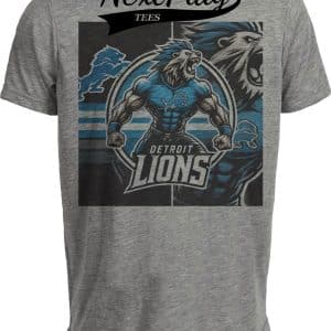 Detroit Lions Exclusive Retro Football Roaring Mascot Artwork Heather Gray Sublimated T-Shirt
