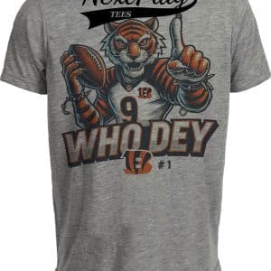 Cincinnati Bengals Exclusive Retro Football Who Dey Mascot Artwork Heather Gray Sublimated T-Shirt