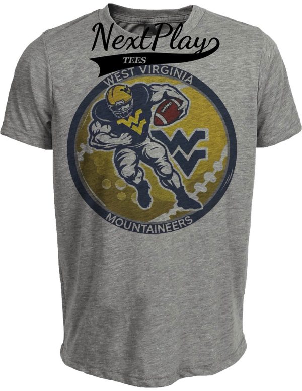 West Virginia Mountaineers Exclusive Retro Football Circle Artwork Heather Gray Sublimated T-Shirt