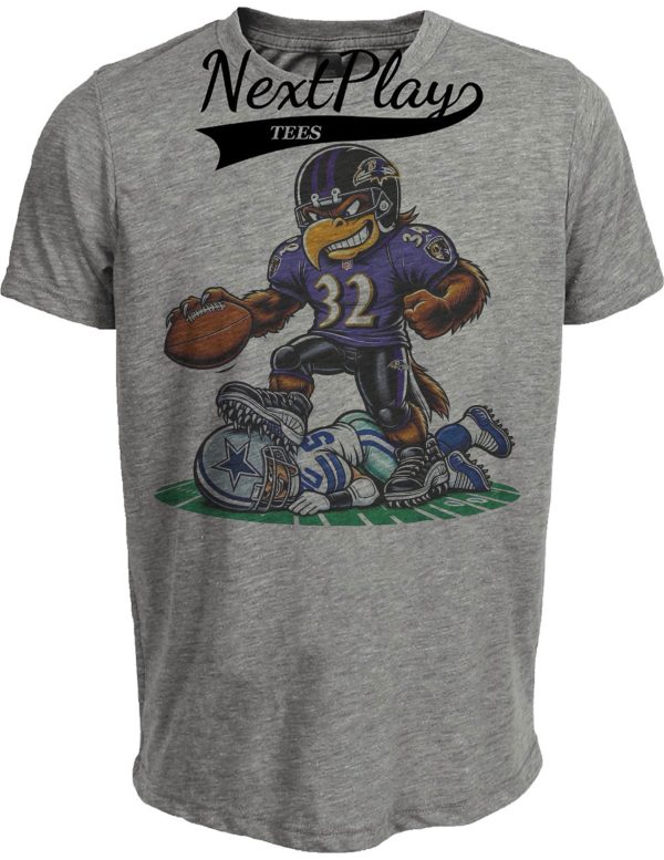 Baltimore Ravens vs. Dallas Cowboys Exclusive Retro Rivalries Football Artwork Heather Gray Sublimated T-Shirt