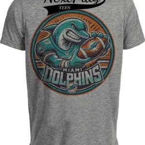Miami Dolphins Exclusive Retro Football Circle Artwork Heather Gray Sublimated T-Shirt