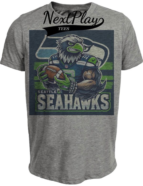 Seattle Seahawks Exclusive Retro Football Boom Artwork Heather Gray Sublimated T-Shirt
