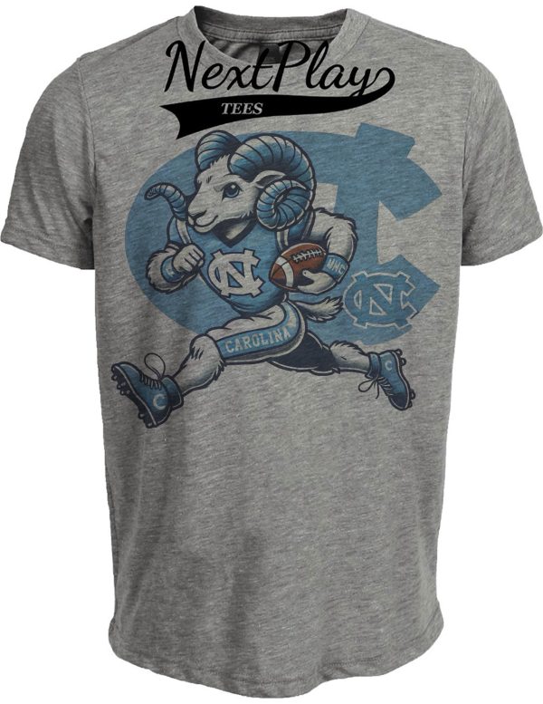 North Carolina Tar Heels Exclusive Retro Football TD Run Artwork Heather Gray Sublimated T-Shirt