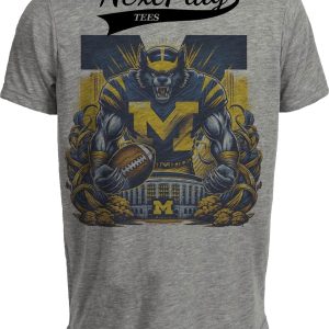 Michigan Wolverines Exclusive Retro Football Big House Artwork Heather Gray Sublimated T-Shirt