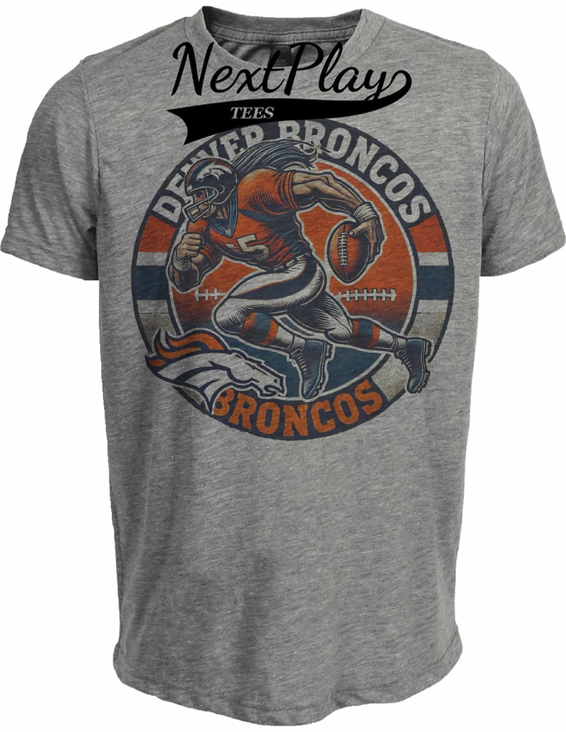 Denver Broncos Exclusive Retro Throwback Football Circle Artwork Heather Gray Sublimated T-Shirt