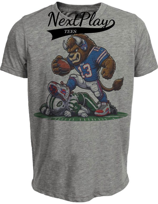 Buffalo Bills vs. New York Jets Exclusive Retro Rivalries Football Throwback Artwork Heather Gray Sublimated T-Shirt