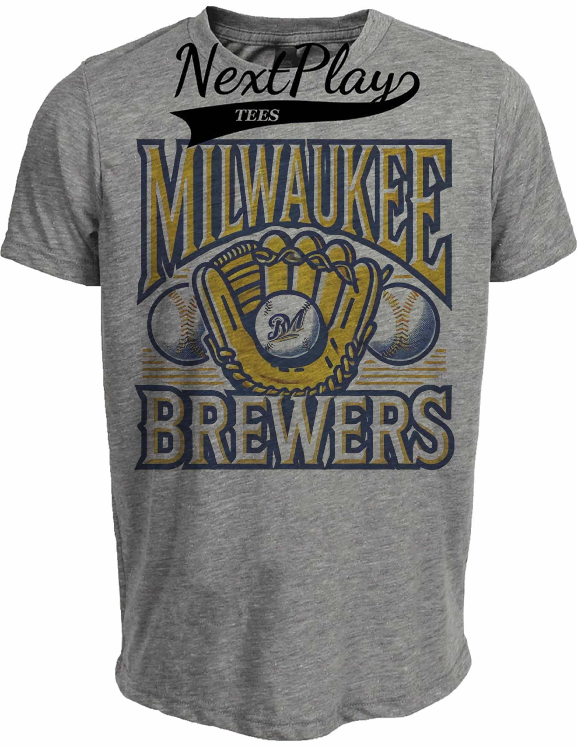 Milwaukee Brewers Exclusive Retro Baseball Team Logo Artwork Heather Gray Sublimated T-Shirt