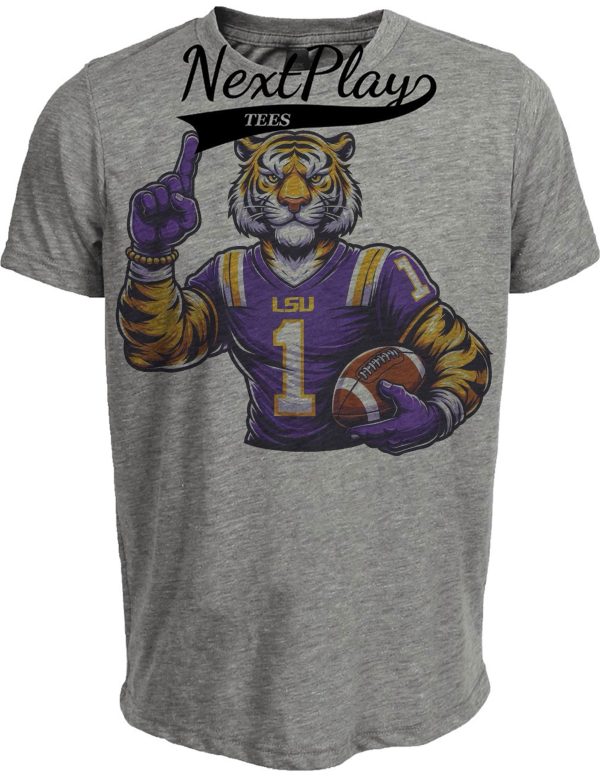 LSU Tigers Exclusive Retro Football #1 Artwork Heather Gray Sublimated T-Shirt