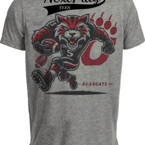 Cincinnati Bearcats Exclusive Retro Football TD Run Artwork Heather Gray Sublimated T-Shirt