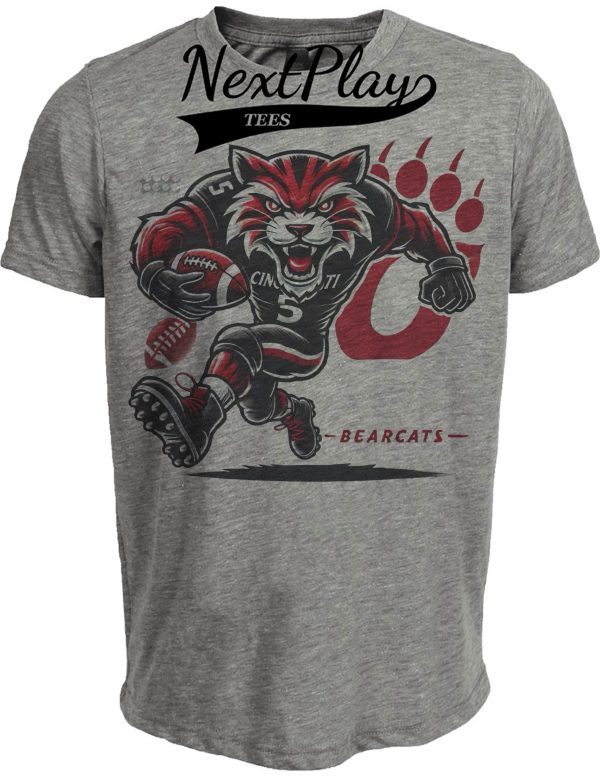 Cincinnati Bearcats Exclusive Retro Football TD Run Artwork Heather Gray Sublimated T-Shirt