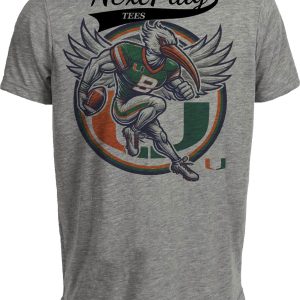 Miami Hurricanes Exclusive Retro Football Circle Artwork Heather Gray Sublimated T-Shirt