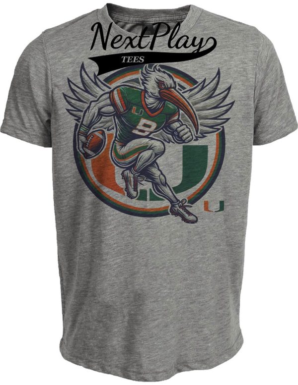 Miami Hurricanes Exclusive Retro Football Circle Artwork Heather Gray Sublimated T-Shirt