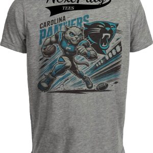 Carolina Panthers Exclusive Retro Football Running Mascot Artwork Heather Gray Sublimated T-Shirt