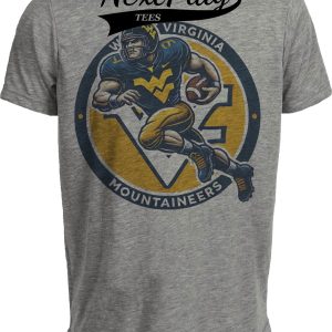West Virginia Mountaineers Exclusive Retro Football Running Mascot Artwork Heather Gray Sublimated T-Shirt