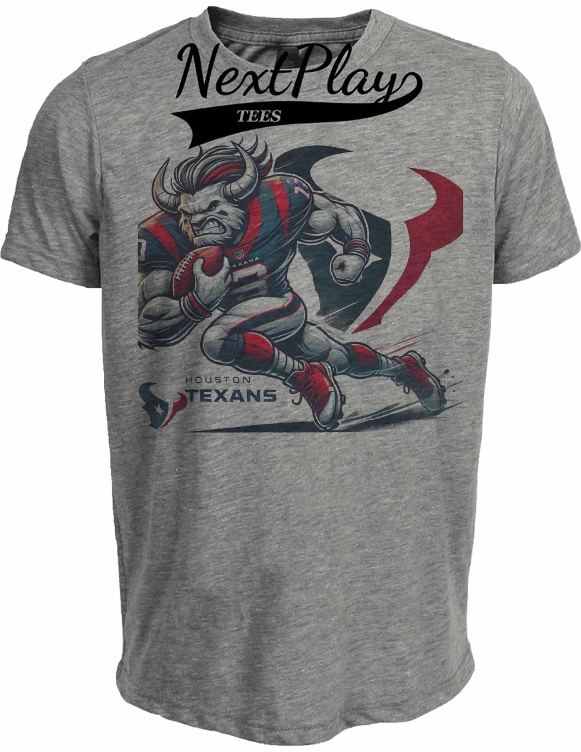 Houston Texans Exclusive Retro Football Running Mascot Artwork Heather Gray Sublimated T-Shirt