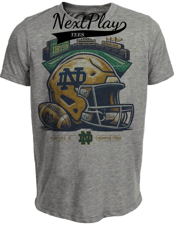 Notre Dame Fighting Irish Tradition Exclusive Retro Football Artwork Heather Gray Sublimated T-Shirt