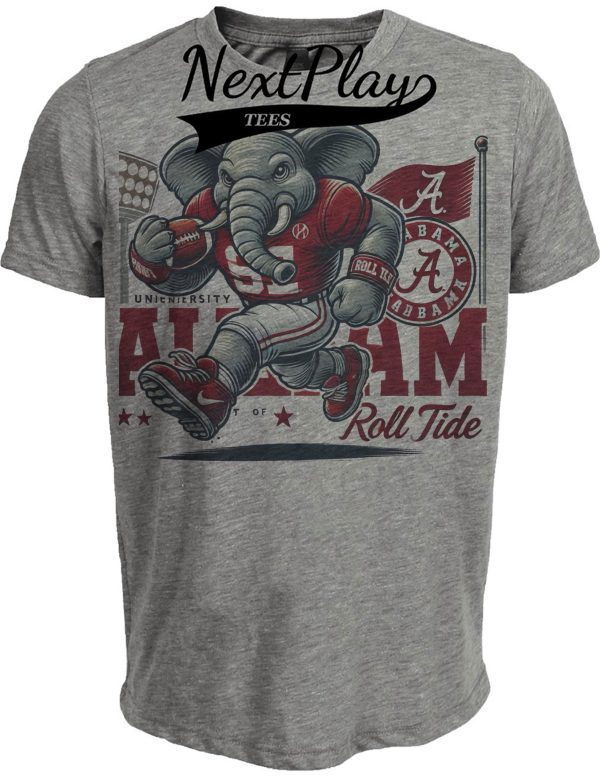 Alabama Crimson Tide Exclusive Retro Football Roll Tide Artwork Heather Gray Sublimated T-Shirt