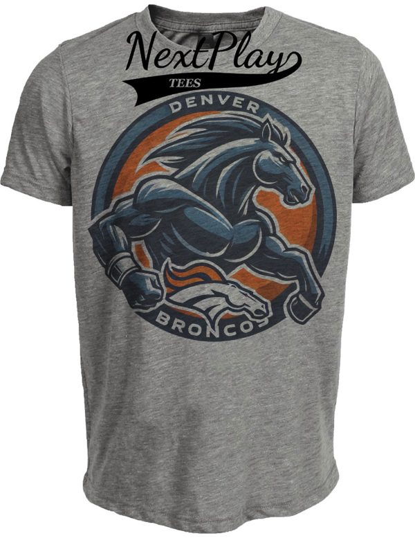 Denver Broncos Exclusive Retro Mascot Football Circle Artwork Heather Gray Sublimated T-Shirt