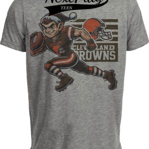 Cleveland Browns Exclusive Retro Brownie Mascot Mania Football Artwork Heather Gray Sublimated T-Shirt