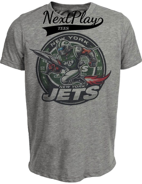 New York Jets Exclusive Retro Football Circle Artwork Heather Gray Sublimated T-Shirt