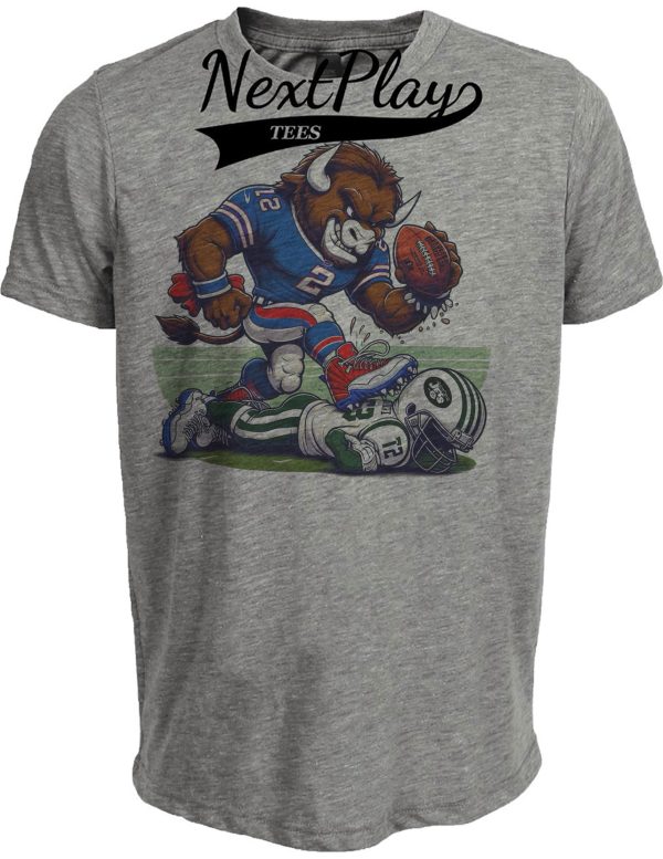 Buffalo Bills vs. New York Jets Exclusive Retro Rivalries Football Artwork Heather Gray Sublimated T-Shirt